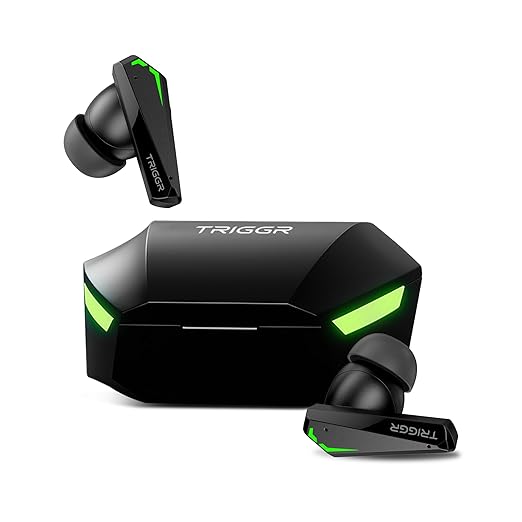 TRIGGR Kraken X2 Gaming Earbuds, TWS Low Latency, ENC Quad 4 Mics with Bluetooth v5.3 Rapid Pairing, 40 Hrs Playtime, IPX4 Water Resistance, Wireless in-Ear Earpods (Black)