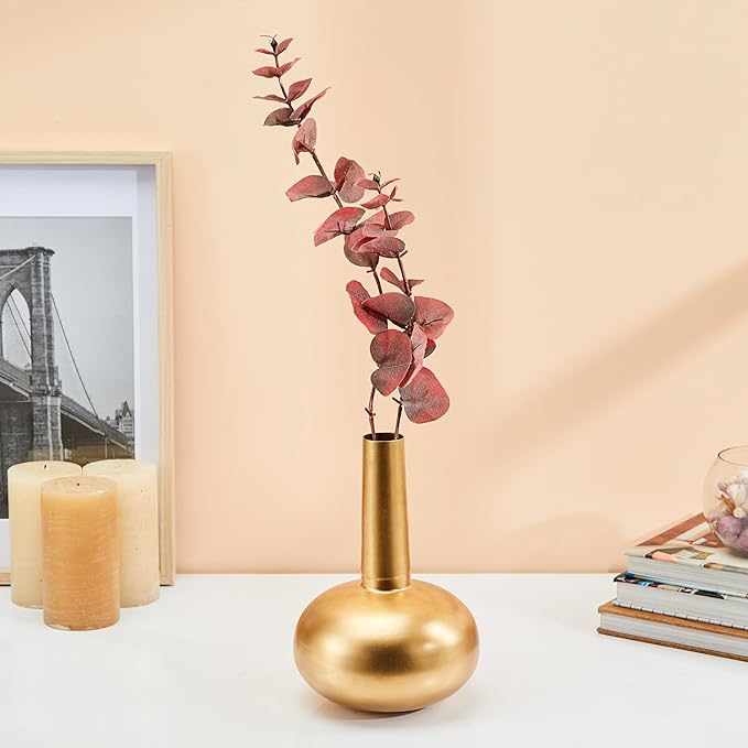 [Apply Coupon] - Amazon Brand - Solimo Flower Vase with Rust-Resistant Coating | Stylish and Easy-to-Clean Finish | Compact Design for Modern Décor | Bud Vase - Gold
