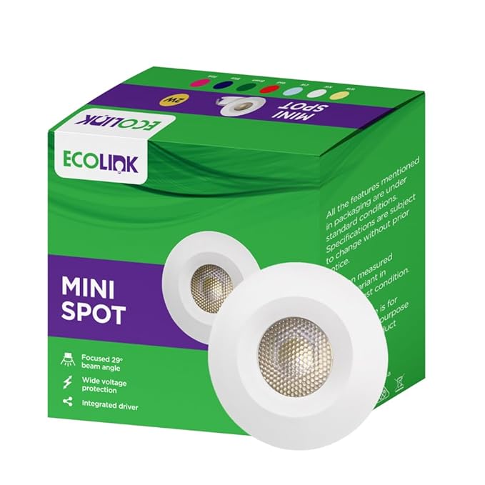 EcoLink Polycarbonate 2W LED Spot Light|Mini Spot Light for Display & Home Decoration|Cut Out: 35mm, Color: Cool White, Pack of 1