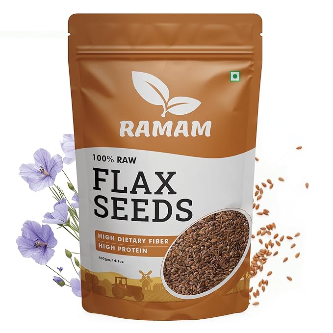 New Ramam Flax Seeds 400gm | Natural Raw Flax seeds for Eating | High Dietary Fiber | Rich in Magnesium |Helps in Manage Blood sugar levels & Heart Health | Helps in Hair Growth| Alsi Seeds- 400gm&
