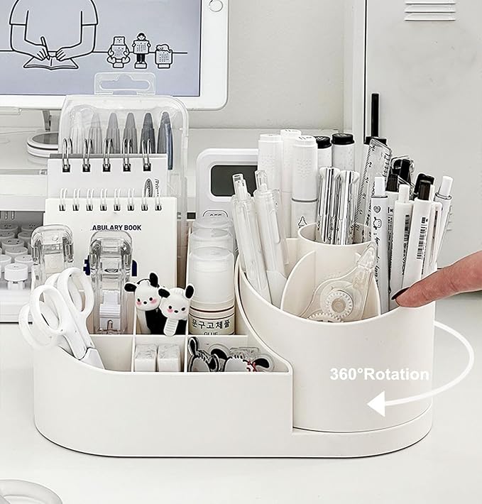 JIALTO 360 Degree Rotating Makeup Organizer - Stylish Storage for Cosmetics, Creams, Brushes, Perfume, Skin Care, and Lipsticks (White)
