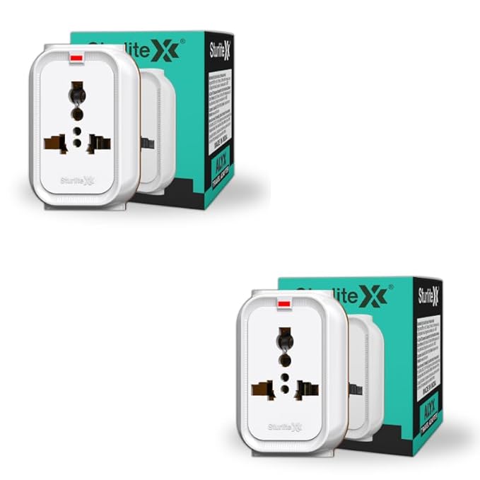 Sturlite Alyx 3 Pin Plug| 2-Pin & 3-Pin Socket| Universal AC Travel Adapter| ABS Strong Body Socket| Compact Converter Plug for Travel, Home & Office Use - Pack of 2