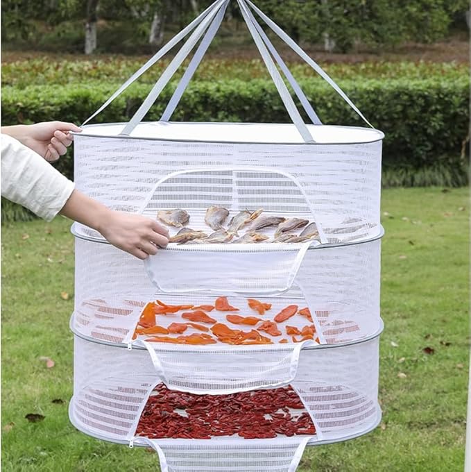 Seadra Clothes Drying Basket Rack,1/2/3 Layer Hanging Mesh Drying Basket U-Shaped Zipper Design Food Fish Clothes Hanging Drying Net Outdoor Foldable Hanging Mesh Dryer Dual Layer