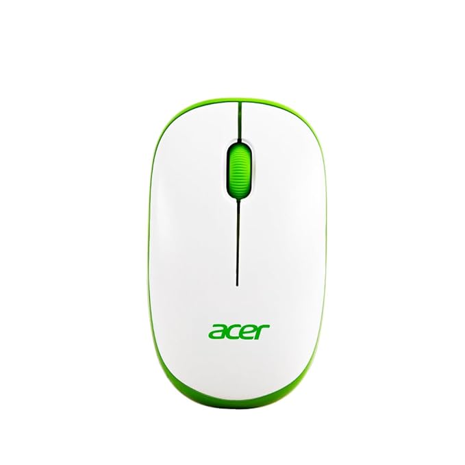 acer Flow Wireless Mouse | 1600 DPI Optical Sensor | 2.4GHz Wireless with USB Nano Receiver | Ergonomic Lightweight Design | Smooth Tracking for Laptop, PC & Mac  -  White/Green