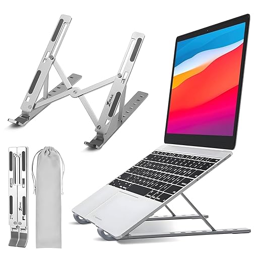 Zirak Laptop Stand | Adjustable & Foldable Riser with 7 Height Levels | Portable Laptop Holder with Anti-Slip Pads & Carry Pouch | Fits 10 - 17 Inch Laptops & Tablets (Silver)