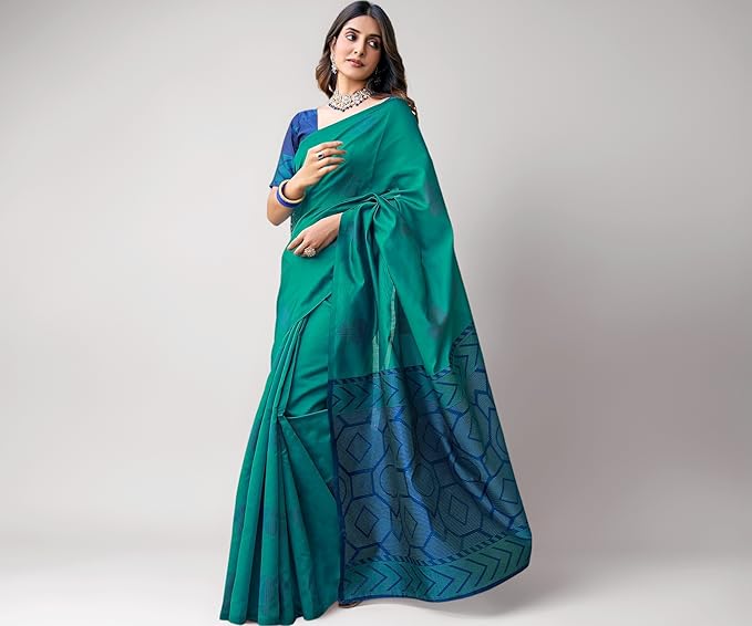 SAMAH Women's Banarasi Silk Jacquard Saree with Unstitched Blouse Piece