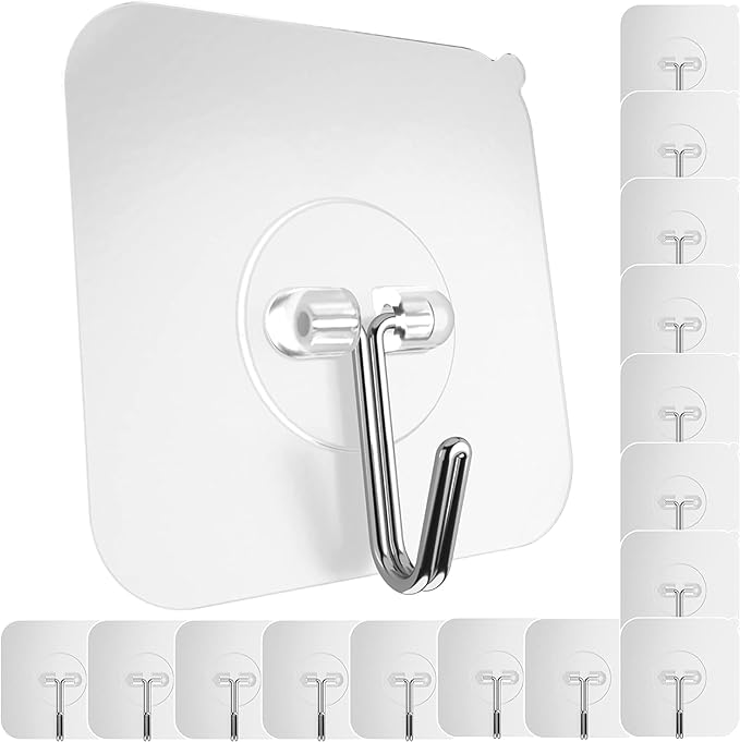 ARCK Adhesive Hooks for Hanging Heavy Duty Wall Hooks Self Adhesive Towel Coat Hooks Waterproof Transparent Hooks for Bathroom Shower Kitchen Keys Door Outdoor Home Improvement Utility (Pack of 10)