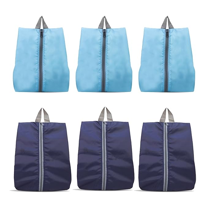 Ashtron Shoe Storage Organizer Bags Set, Water-Resistant Nylon Fabric with Sturdy Zipper for Traveling (6 Pack) (Navy Blue and Aqua Blue(Turquoise))