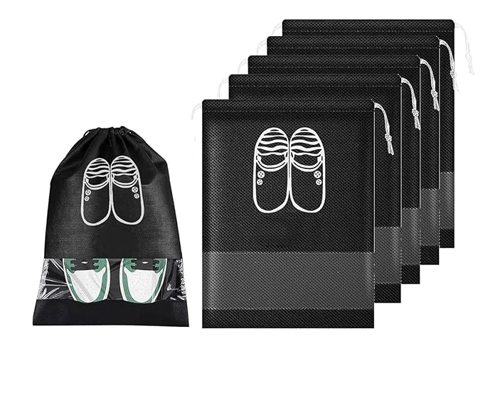 [Apply Coupon] - Ashtron Fabric Shoe Bags (Set of 6) (Transparent & Black)