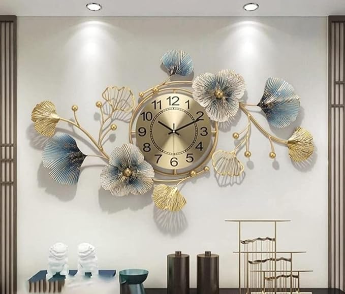FUNTEREST Stylish Luxury Designer Antique Analog Silent Clock for Noise-Free Timepiece for Home, Office, Living Room Bedroom Decoration Wall Clock for Living Room Home Cafe Floral Item (Clock Mo - 2)