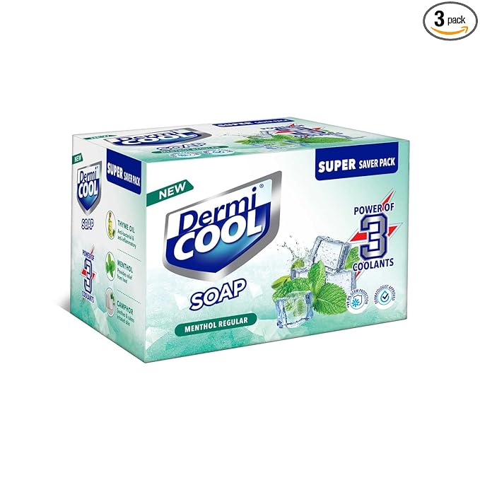 Dermi Cool Soap With The Power Of 3 Coolants - Camphor, Menthol, Thyme Oil | 99.9% Germ Protection | 125 GM Each | Pack of 3
