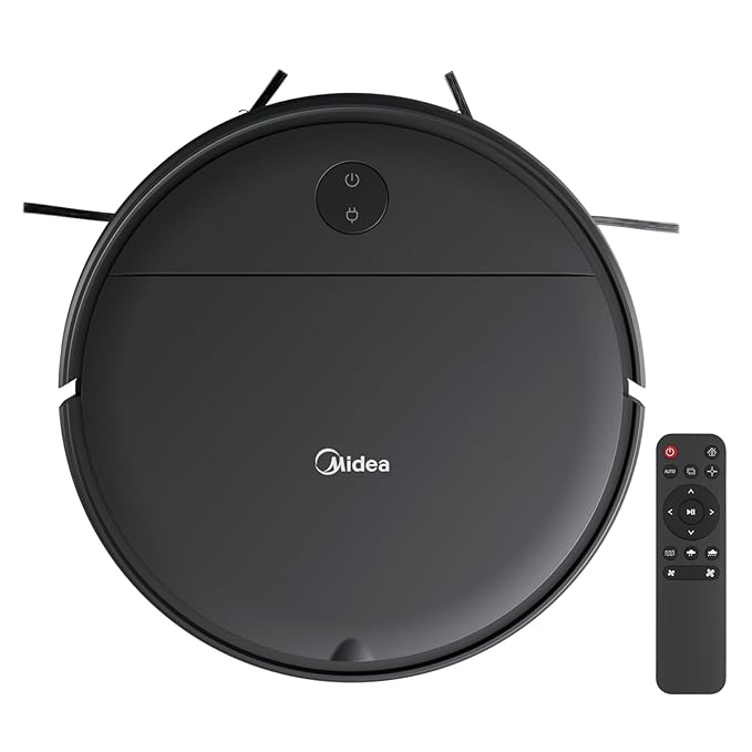Midea I2A Robotic Vacuum Cleaner with Remote |Wet & Dry |BLDC Motor | 1200Pa Strong Suction | Anti Fall Function | Anti-Collision & Auto Return Charge Function, 110 Minutes, Black