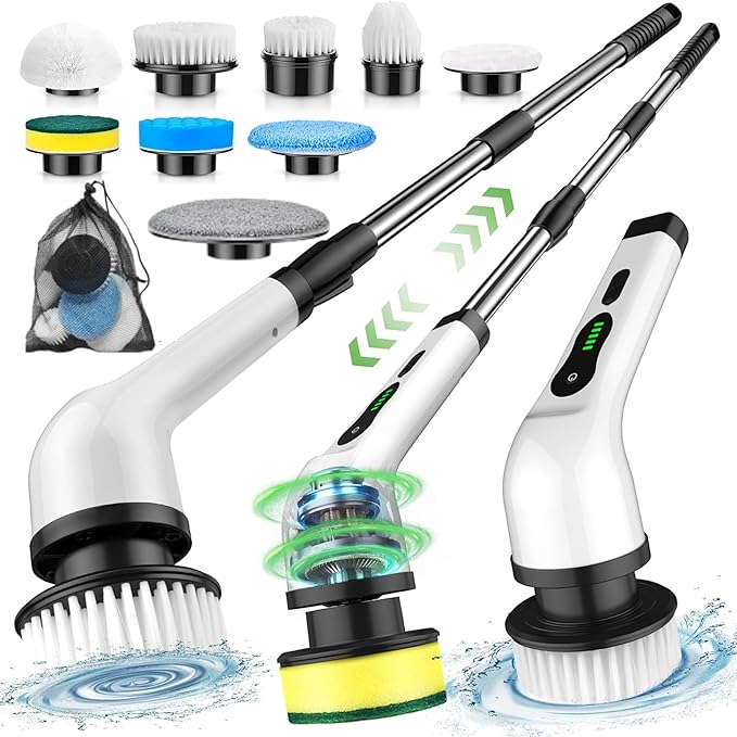 BRONTIX 9 in 1 Cordless Electric Spin Scrubber - Cleaning Brush Scrubber for Home - Electric Cleaning Brush for Home - Electric mop for Floor Cleaning - Bathroom Cleaning Machine