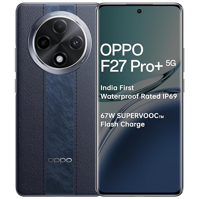 Oppo F27 Pro+ 5G (Midnight Navy, 8GB RAM, 128GB Storage) | 6.7" FHD+ AMOLED Toughest 3D Curved Display|64MP AI Featured Camera|IP69 | 67W SUPERVOOC| with No Cost EMI/Additional Exchange Offers