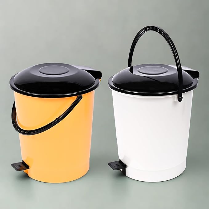 Urbane Home Pack of 2 Pedal Dustbin With Lid | Garbage Bin With Handle for Kitchen-Bathroom | Wet & Dry Waste Bin | Black Dhakkan Trash Can | 10 LTR | Orange & White