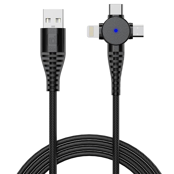 Dubstep Blaze Trinity 50W 3 in 1 USB Type C Cable 1 m USB-A to Type-C + MicroUSB + Type-L Fast Charge Cable (Compatible with Mobile, Tablet, Laptop, Black, One Cable)