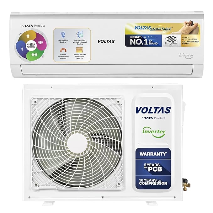 Voltas 123V CAE 1 ton 3 star inverter Split AC | 4-IN-1 Adjustable mode | Energy Efficient | High ambient Cooling-cools even at 52°C | Anti dust filter with Anti-microbial coating |Copper Coil |White