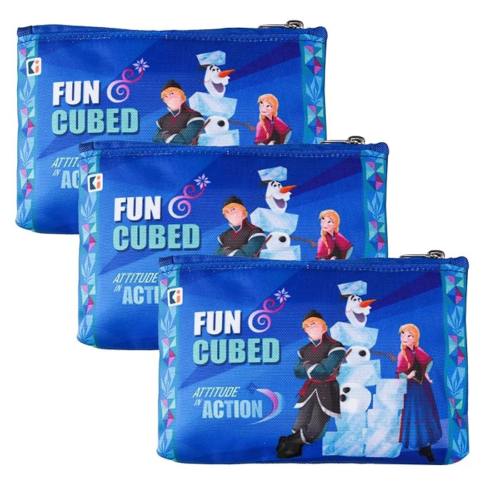 Kuber Industries Pack of 3 Pencil Pouch | Square Stationary Pouch | Pen-Pencil Box for Kids | Zipper Pencil Organizer | School Geometry Pouch | Pencil Utility Bag | Disney-Frozen | Blue