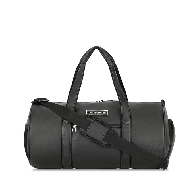 [Apply Coupon] - Lavie Sport 46Cm Athlete 27 litres Synthetic Leather Gym Duffle Bag for Men and Women | Exercise, Workout, Fitness Bag, Sports Duffle Gym Bag, Black, 23 Cm