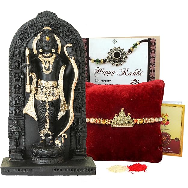 TIED RIBBONS Rakhi For Brother with Gift Combo - Premium Rakhi with Ram Lalla Idol Statue and Mini Greeting Card- Raksha Bandhan Gift for Brother Bhaiya Men