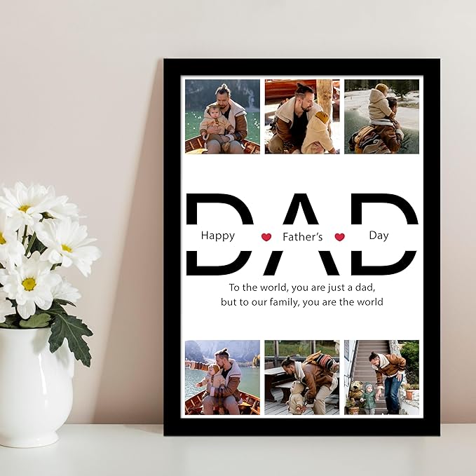 [Apply Coupon] - SNAP ART Personalised & Customized Gift For Father's Day Photo Frame Collage with Photo upload, DAD Photo Print with Framed For Birthday, Anniversary (Color: Black, A4)