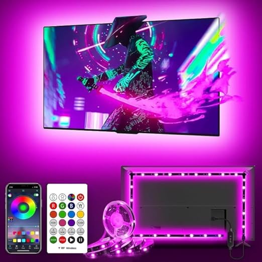 Gesto 5V USB Led Strip Light  -  Music Sync RGB Multicolor Background Lighting for TV PC Laptop Bias Lighting Gaming Room | TV Backlight Bluetooth App. and Remote Controlled (2 Meter for 16-40" TV's)