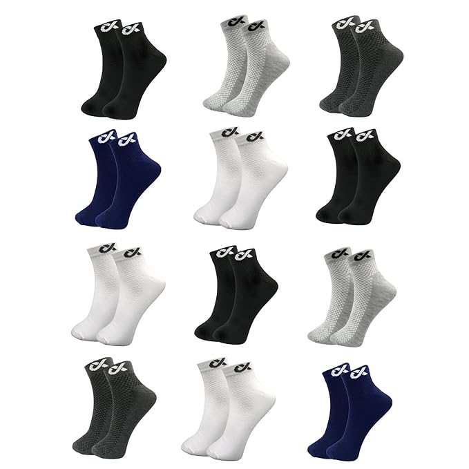 XJARVIS® CUBA/LYON 12 Pairs Ankle Length Cotton Socks Men & Women for Sports Unisex Multicolor Socks Ideal for Gym, Casual Wear & Running Odor Free, Pack of 12