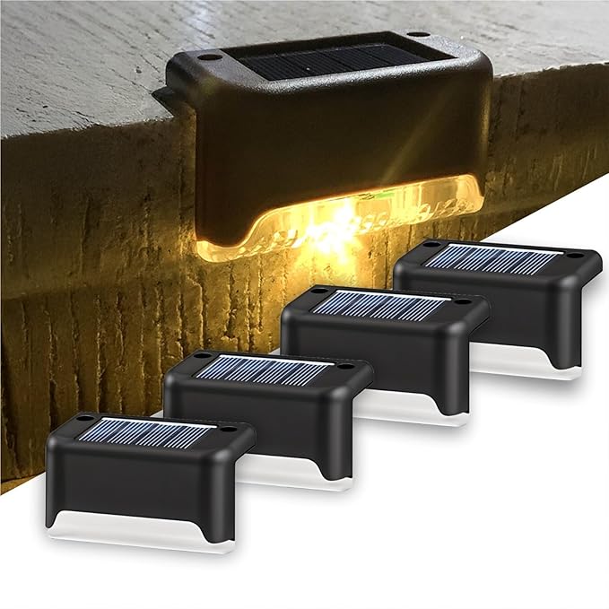 Btag Sun-Powered Deck Light, Rechargeable Waterproof LED Sun-Powered Lights for Stairs, Step, Fence, Railing, Yard with Ip65 Protection with Wide Angle Lighting Pack of 4