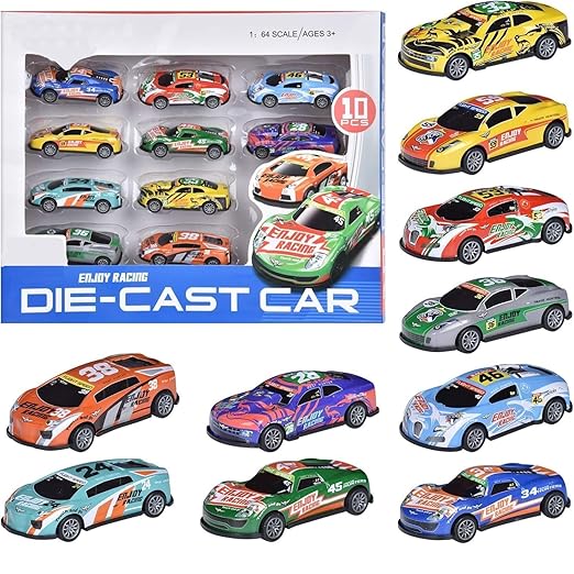 Amitasha 10 Unbreakable Racing Mini Diecast Car Models Set for Kids Pull Back Vehicles Metal Alloy Car Play Set for Kids, Unique Toys, Best Birthday Gift, Diwali Gift, Khilona for Boys(Racing Cars)
