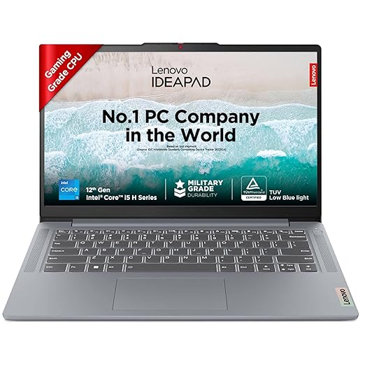 Lenovo IdeaPad Slim 3, Intel Core i5-12450H 12th Gen, 16GB RAM, 512GB SSD, FHD 250Nits, 14"/35.5cm, Windows 11, MSOffice 21, Grey, 1.37Kg, 83EQ005VIN,1Yr Warranty,Alexa Built-in,3 mon. GamePass Laptop