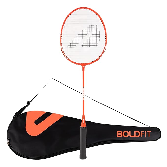 Boldfit Badminton Rackets for Beginners, Adults Aluminium Shuttle Bat with Full Cover Bag Badminton Racket for Practice & Match Lightweight Badminton Racquet with Grip Handle Shuttle Racket - Orange