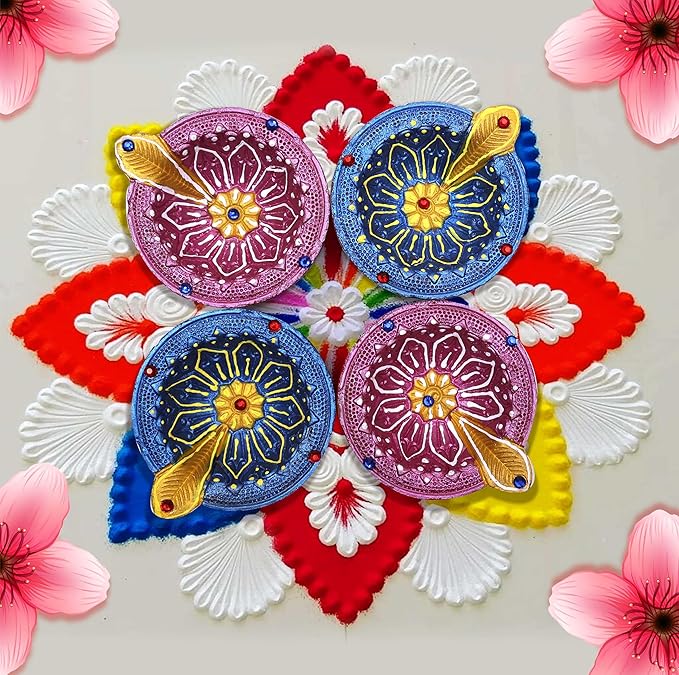 [Apply Coupon] - Pure Source India Decorative Terracotta Handmade Design Diya Suitable for Diwali, Festive Occasion, Pooja/Mandir/Temple (3 X 3.5 X 1 INCH) (Multicolour) (12 PCS)