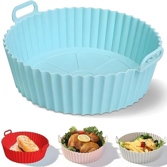 8-Inch Silicone Air Fryer Liner Basket | Non-Stick Reusable Air Fryer Pot for Cooking, Baking & Oven Use | Heat-Resistant Silicone Tray Insert (Multicolor, Pack of 1)