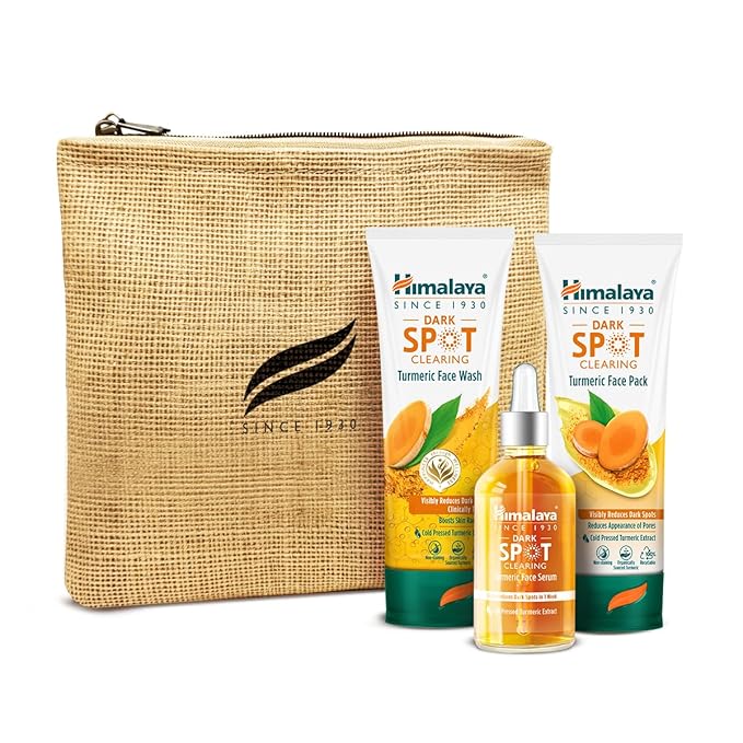 [Apply Coupon] - Himalaya Dark Spot Clearing Turmeric Kit (Pack Of 3) | 100% Organically Sourced Svarasa Turmeric | Free Jute Bag | Face Wash 100 Ml | Face Pack 100 Gm | Serum 30 Ml