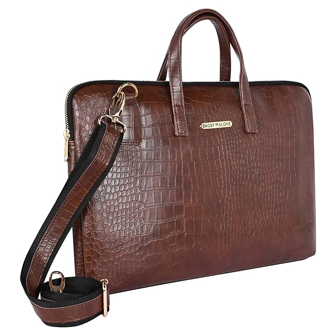Bagsy Malone Unisex Laptop Bag MacBook Inotebook Itablet Laptop Upto 16 Inch | Handbags with Briefcase Handle & Crossbody Strap, Brown