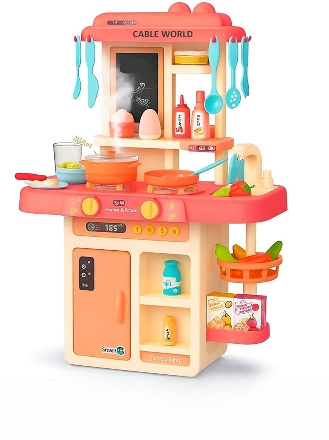 Cable World® Kitchen Playset for Kids, Kitchen Set for Toddler with Gas Sound & Light, Cooking Stove with Steam,Toy Kitchen Accessories with Running Water,Kitchen Toy for Kids, Baby, Girls (42 Pcs)