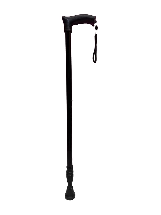 PHYSIQO Black Edition Premium Walking Stick with Adjustable Height, Sturdy Steel Body | Anti-Slip Base for Men/Women, Patients, Old People or Physically Challenged (Black) Design 6