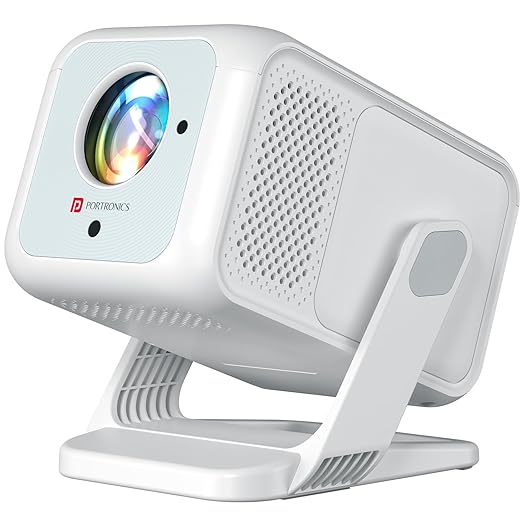 Portronics Beem 450 Smart LED Projector with 1080p Full HD Resolution, Built-in Streaming Apps (Netflix, Prime Video, Hotstar), 4000 Lumens, Screen Mirroring, 3 Watt Speaker, Bluetooth, Wi-Fi (White)