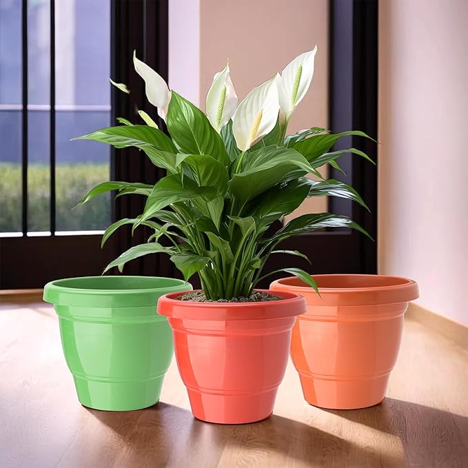 Heart Home(Pack of 3) Flower Pot | 2-Layer Fuldani Flower Pot | (6 Inch) Pots for Terrace, Garden | Phooldaan for Home Dýcor | Indoor Plant Stand | Plants Stand | Red-Green & Orange