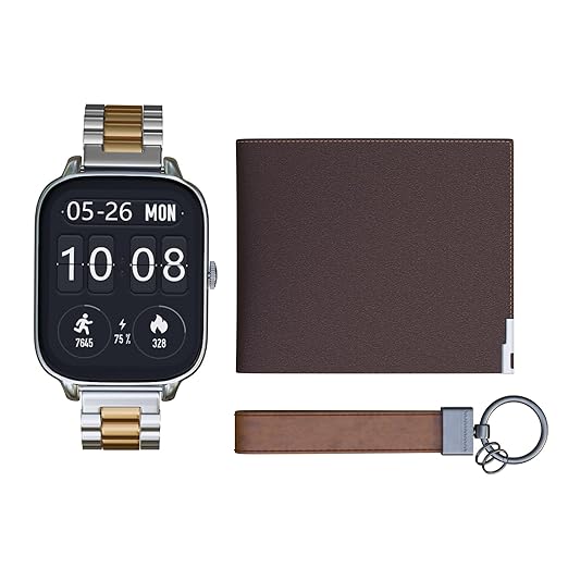 Vibez Elite Luxury Smart Watch for Men&Gift Box- Premium Stainless Metal Straps,1.83" Hd Display,60 Sports Mode,Bt Calling Smartwatch for Man-Ideal Gift for Men(Key Chain&Wallets for Men),Two Tone