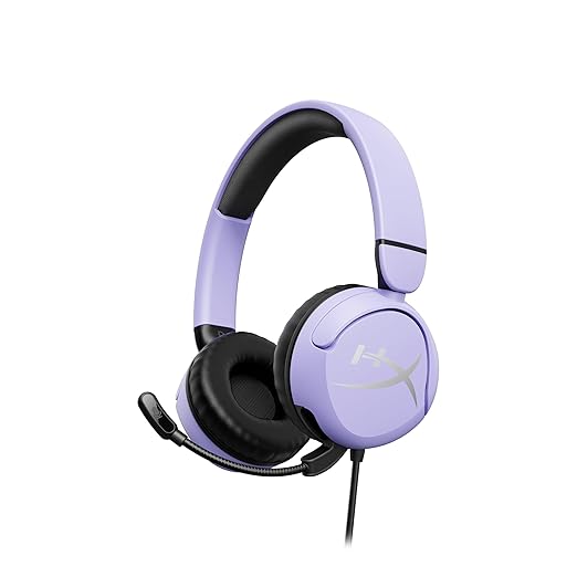 HyperX Cloud Mini Gaming Headset, 3.5mm Wired Connection, 30mm Sound Drivers, Lightweight, Over-Ear, Flip-to-Mute mic, Xbox-Licensed, Memory Foam, Recomm for Ages 8-12, Lavender, 130g, 7G8F5AA