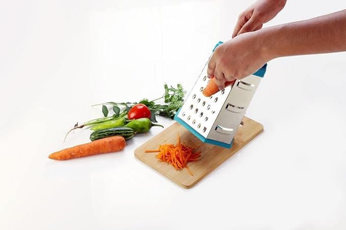 Clazkit Cheese Grater & Shredder - Stainless Steel - 6 Sided Box Grater - Large Grating Surface with 6 Razor Sharp Blades - Non Slippery Rubber Bottom -Color May Vary