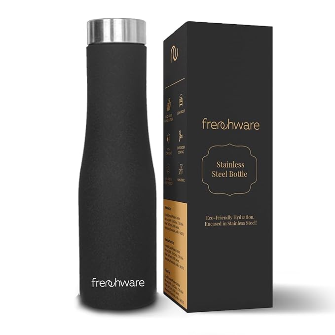 Frenchware Water Bottle (1 Litre, Premium Stainless Steel, Shadow Black) Bottle for Fridge, School, Outdoor, Gym, Home and Office, Scratch-Resistant, Rust Free, Non-Toxic, Easy-to-Clean