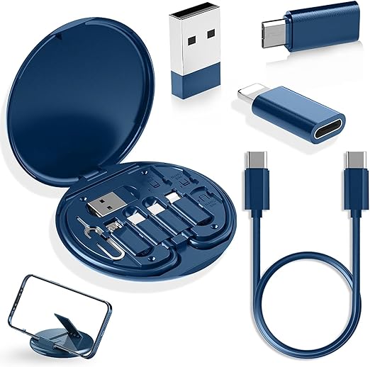 Multifunctional Data Cable Conversion Head Portable Storage Box, Multi-Type Charging Line Convertor USB Type C Adapter Tool Contains Sim Card Slot Tray Eject Pin, Phone Holder (Multi-Colour)