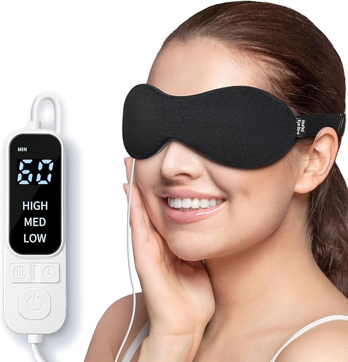 Premium Heated Eye Mask for Dry Eyes,Sinus,Migraine,Sleeping | USB Heating Wired Eye Care Mask with 3 Temperature & 4 Time Control,Sleep Mask Stress Relief Relax Eye Strain,Puffy,Warm Compress for Eyes