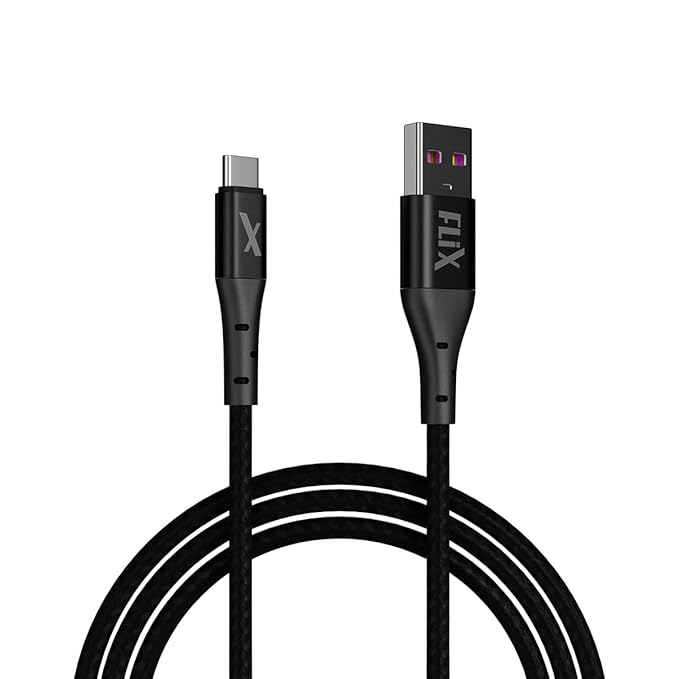 FLiX (Beetel RUSH 165 A to C upto 65W Power Max, Tough Braided 1M cable for Smartphones, Tablets, Laptops & other type C devices, PD Technology, with Data Sync upto 48Mbps (RBAC165, Black)