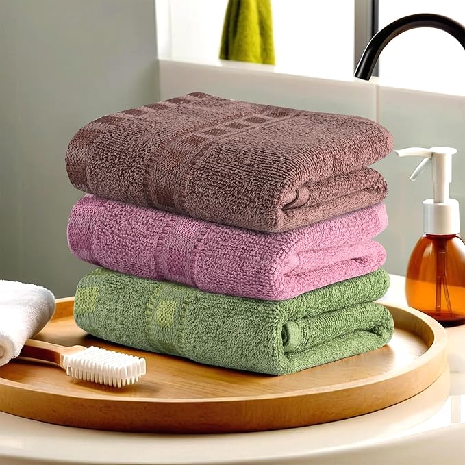 Kuber Industries Pack of 3 Cotton Hand/Face Towels for Men & Women | Easily Washable | Workout Gym Napkins for Men | Pocket Towel - Green-Pink & Brown
