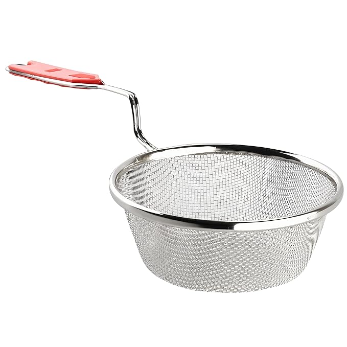 Kuber Industries Stainless Steel Deep Fry Strainer for Kitchen - 6 no. Oil Cooking Jhara/Filter/Channi for Chips & Pasta - Silver & Red