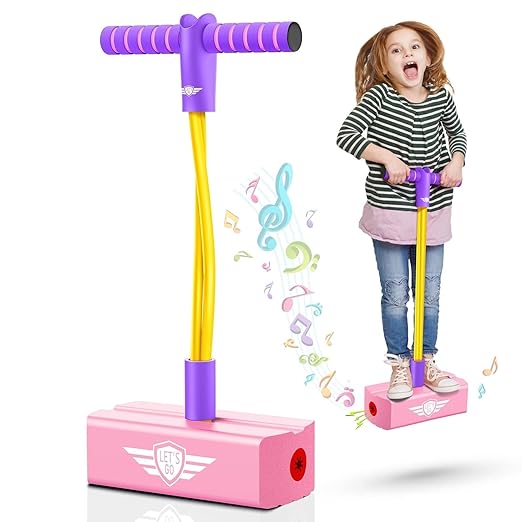 Kids Pogo Jumper Fun and Safe Pogo Stick for Toddlers, Durable Foam Bungee Jumping Stick Makes Squeaky Sounds Improves Balance, Bouncing Toy for Ages 3 and up Holds up to 250lbs - Multicolor