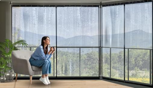 Waterproof PVC Solid Outdoor Curtain, 0.30Mm Thick, Transparent, With Rust-Proof Eyelets, For Balcony, All Seasons, Ac, Dust & Wind Protection (4.5 X 7.5, 1)